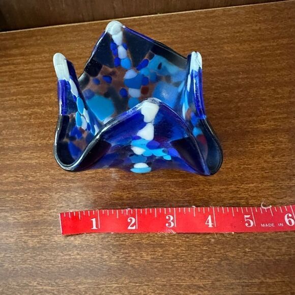 Handcrafted Blue Glass Candle Holder handkerchief style - Picture 5 of 5